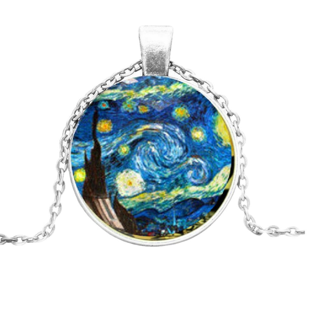 Starry Night Van Gogh Art Necklace Cabochon Pendant